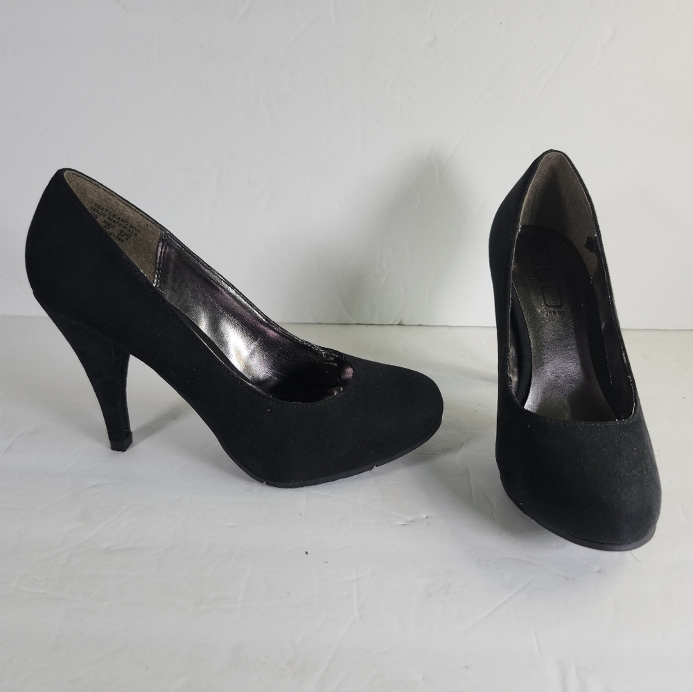 GLO Jeans Jayden Black Faux Suede Round Toe 4" High Heels Pumps Shoes S 6M NWOB